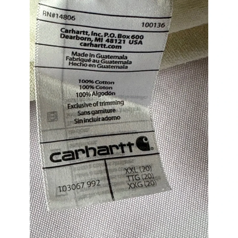 Carhartt Pocket T Shirt Mens XXL Beige Cream Original Fit‎ Workwear Cotton
